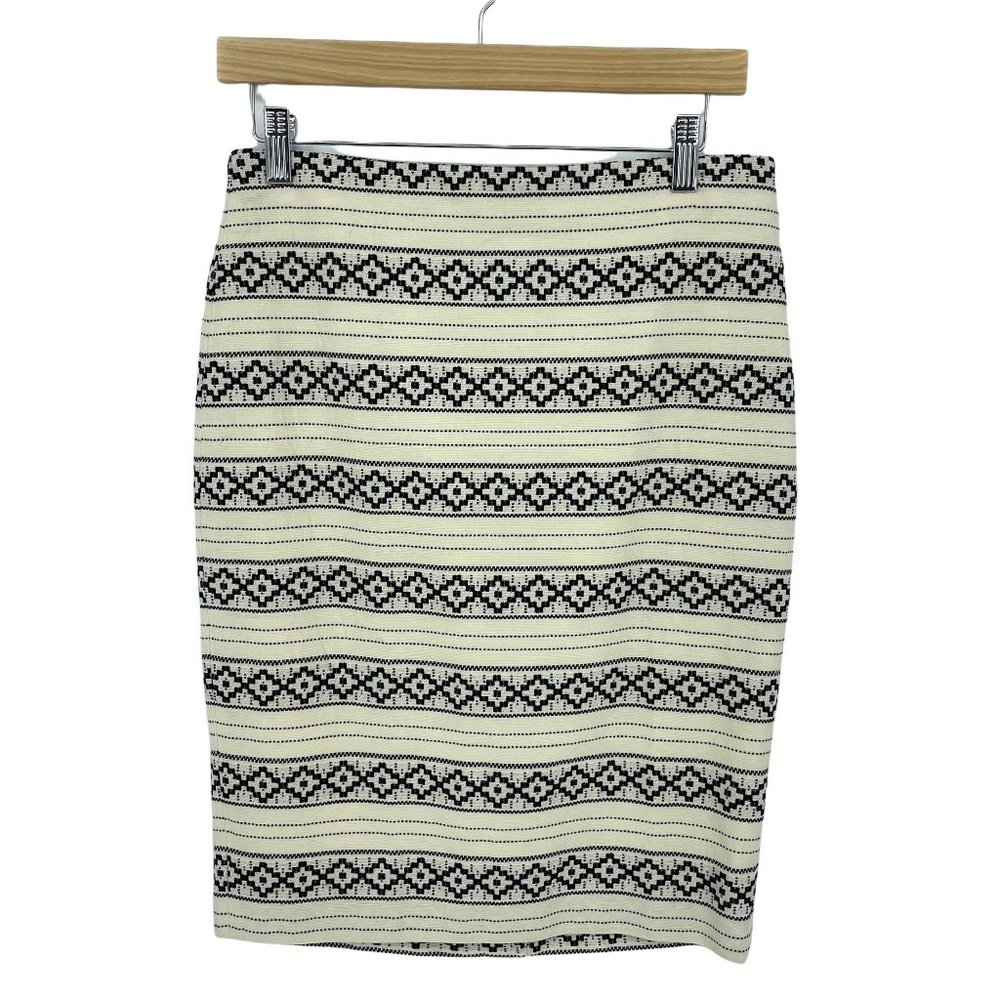 Ann Taylor Pencil Skirt Size 4 Ivory Black Geometric Stripe
